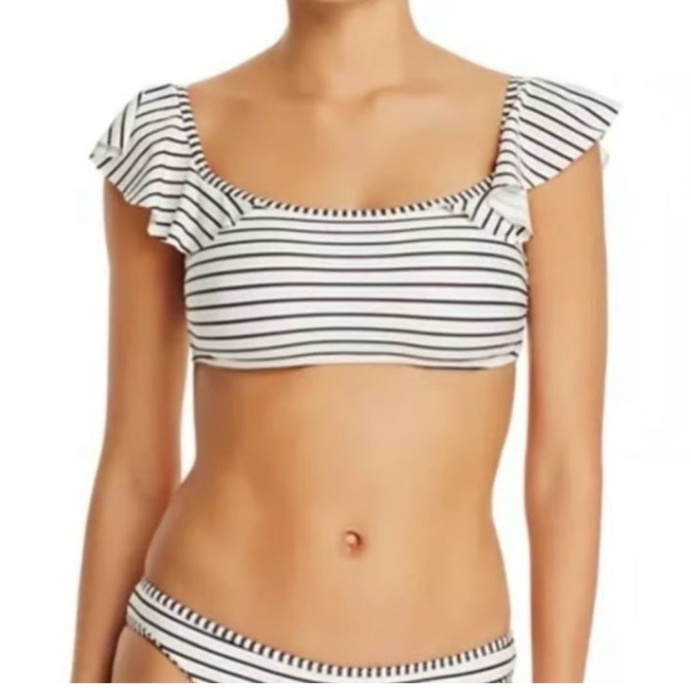 NWT Vince Camuto White/Black Striped Ruffled Shoulder Bikini Set
